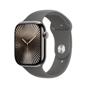 Apple Watch Series 10 GPS + Cellular 46 mm Smartwatch with Natural Titanium Case with Stone Grey Sport Band - M/L. Fitness Tracker, ECG App, Always-On Retina Display, Water...