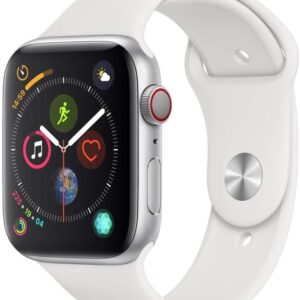 Apple Watch Series 4 (GPS + Cellular, 44mm) Silver Aluminium Case with White Sport Band (Renewed)