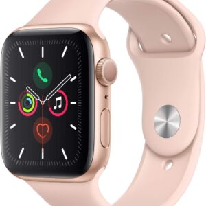 Apple Watch Series 5 (GPS, 44mm) - Gold Aluminum Case with Pink Sport Band (Renewed)