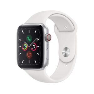 Apple Watch Series 5 (GPS + Cellular, 44mm) - Silver Aluminium Case with White Sport Band (Renewed)