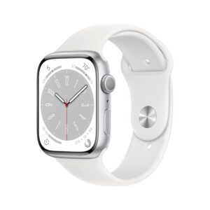 Apple Watch Series 8 (GPS, 45mm) - Silver Aluminium Case with White Sport Band (Renewed)