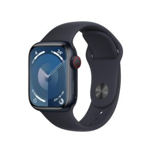 Apple Watch Series 9 [GPS + Cellular, 41mm] Midnight Aluminium Case with Midnight Sport Band, S/M (Renewed)
