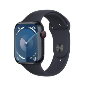 Apple Watch Series 9 [GPS + Cellular, 45mm] Midnight Aluminium Case with Midnight Sport Band, S/M (Renewed)