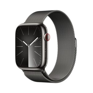 Apple Watch Series 9 [GPS + Cellular 45mm] Smartwatch with Graphite Stainless steel Case with Graphite Milanese Loop One Size. Fitness Tracker, Blood Oxygen & ECG Apps, Water...