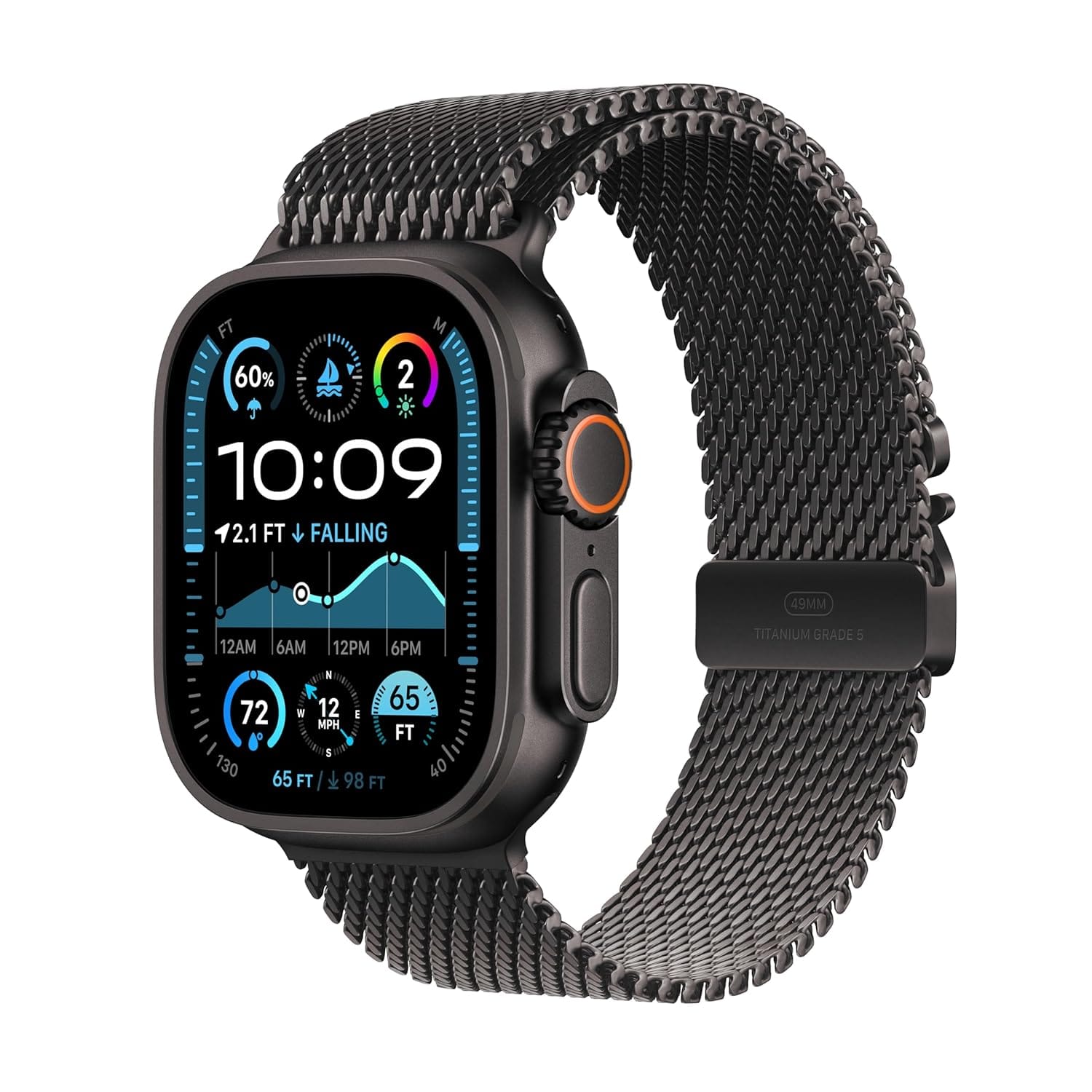 Apple Watch Ultra 2 GPS + Cellular 49mm Smartwatch, Sports Watch with Black Rugged Titanium Case with Black Milanese Loop - M. Fitness Tracker, Precision GPS, Extra-Long Battery...