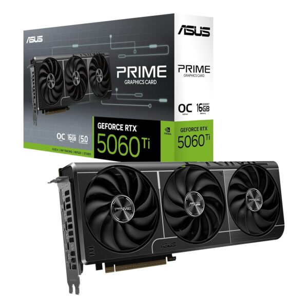 ASUS Prime GeForce RTXâ„¢ 5060 Ti 16GB GDDR7 OC Edition Graphics Card (PCIeÂ® 5.0, 16GB GDDR7, HDMIÂ®/DP 2.1, 2.5-Slot, Axial-Tech Fans, Dual BIOS)