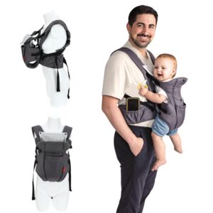 Baby Carrier Newborn to Toddler with Lumbar Support - Lightweight and Breathable Baby Carrier for 7.7-32.8 lb - Mesh Fabric Toddler Carrier with Inward & Outward Facing (Grey)