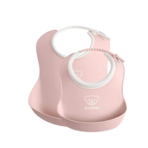 BabyBjörn Feeding Bib Set (Baby Bib + Small Baby Bib), Powder Pink