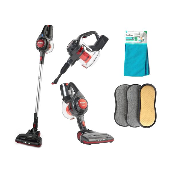 Beldray COMBO-7298A Airgility Cordless Quick Vac Lite Multi-Surface Vacuum Cleaner, 6-Pack Super Absorbent Anti-Bac Microfibre Cloths, 3-Pack Double-Sided Glass Cleaning Pads