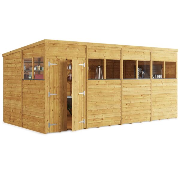 BillyOh 16x8 Switch Pent Log Cabin Wooden Garden Shed | 28x28 Framing Garden Storage Shed with Customizable Doors & Windows, Overlap Cladded Walls, Green Mineral Roof Felt |...