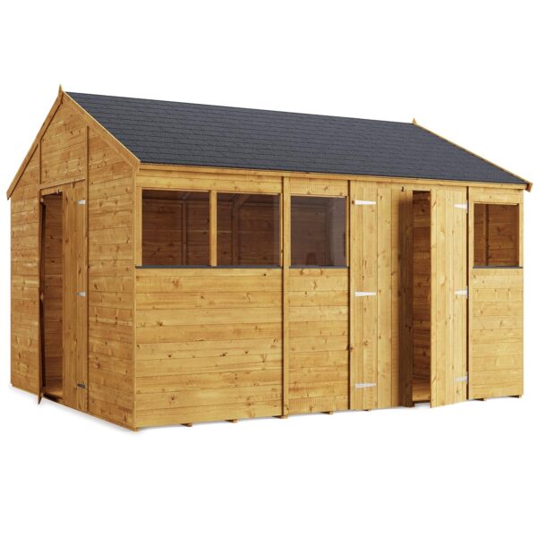 BillyOh Expert 12x10 Wooden Garden Shed with Apex Roof – Windowed Garden Storage Shed Design, Dual Way Doors, 11mm Tongue and Groove Wood Cladding, Easy Assembly & Complete Kit...