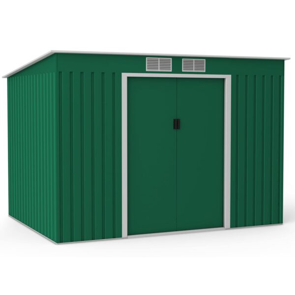 BillyOh Green Garden Storage Shed - 9x6 Galvanised Steel Tool House, Bike with Air Vents and Foundation Kit - Double Doors & Lockable Windowless Metal Shed for Outdoor Storage...