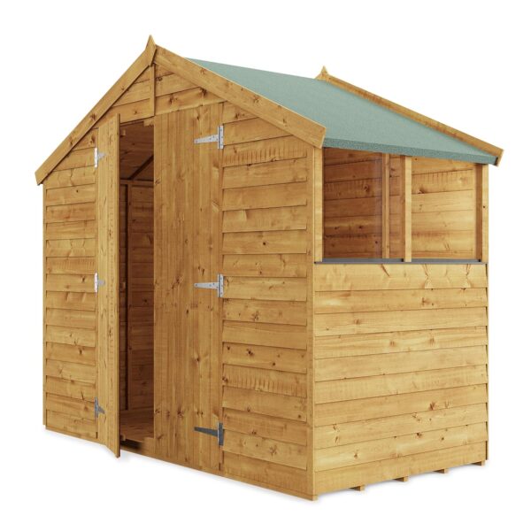BillyOh Keeper Overlap Garden Shed with Floor | Wooden Garden Storage Shed with Apex Roof & Felt Included | Windowed or Windowless- Multiple Sizes (4x8 Windowed)