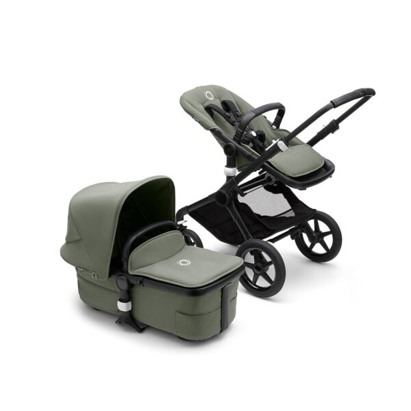 Bugaboo Fox 3, our most comfortable 2-in-1 pushchair including cradle with ventilation windows: for all terrain, comfort buggy, black chassis, recliner and sun canopy in forest...