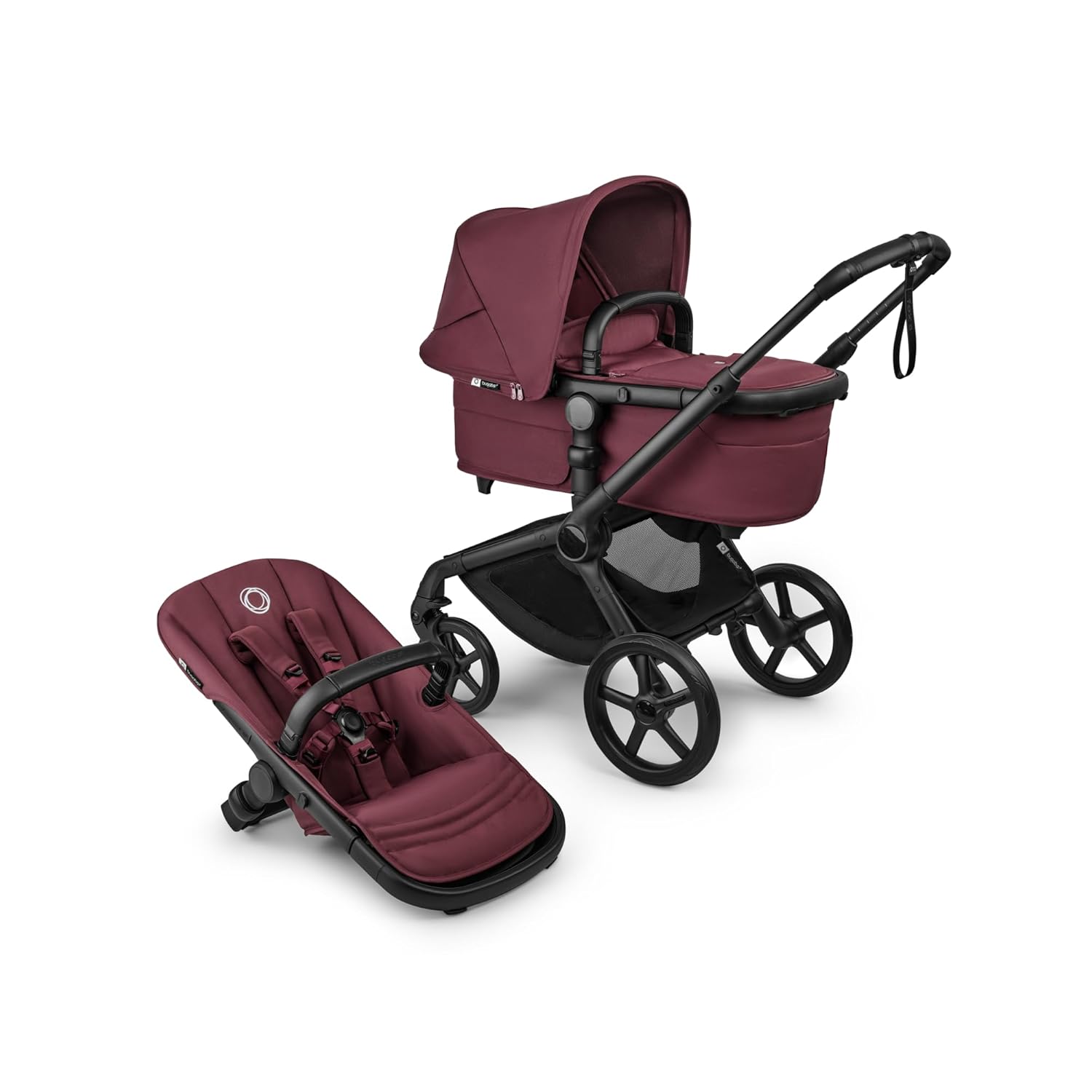 Bugaboo Fox 5 Renew All-Terrain Stroller, 2-in-1 Baby Pushchair, Full Suspension, Easy Fold, Extendable Toddler Seat, One-Handed Manoeuvrability, Black Chassis and Dark Cherry...