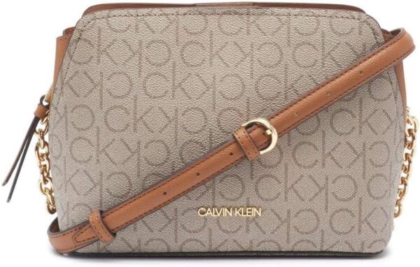 Calvin Klein Women's Hailey Signature Triple Compartment Chain Crossbody, One Size