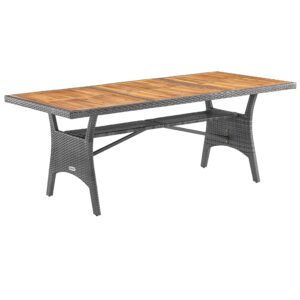 CASARIA® 8 Person XL Poly Rattan Garden Table with Shelf & Acacia Wood Top | 190 x 90 x 74cm | Weather Resistant | Outdoor Patio Dining Furniture | Lawn Patio Deck Balcony | Grey