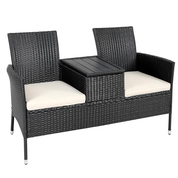 CASARIA® Polyrattan 2 Seater Garden Love Seat Bench | Integrated Table with Opening Storage Box | 7cm Cushions | Patio Balcony Cinema Furniture | 320kg Weight Capacity |...