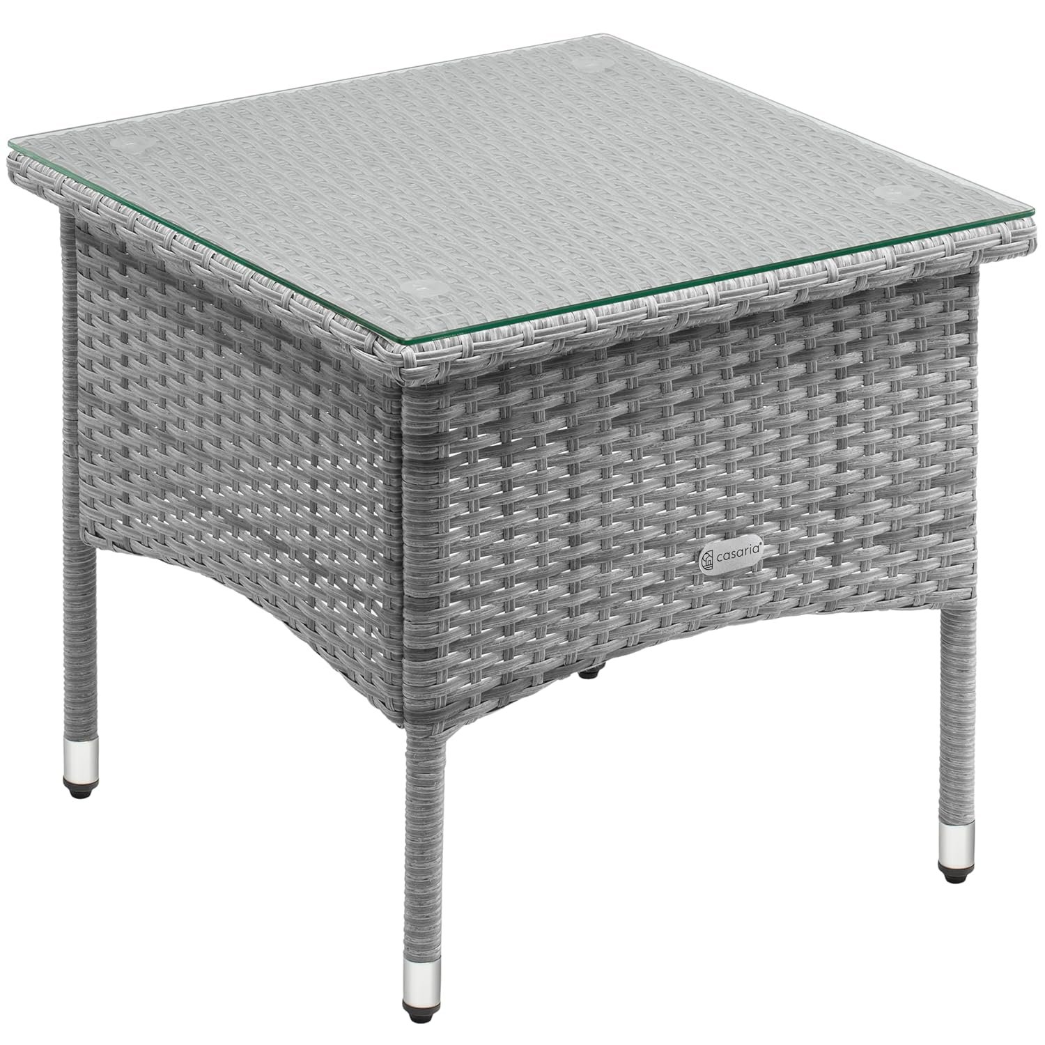 CASARIA® Square Poly Rattan Garden Coffee Side Table | Weatherproof With Glass Top | 50x50x45cm | Height Adjustable Feet | Indoor Outdoor Patio Terrace Balcony Conservatory...