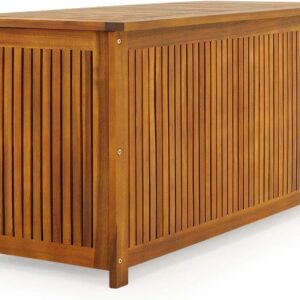 CASARIA® Wooden Garden Storage Box With Lid | Outdoor Waterproof | 115cm | Pre-Oiled Acacia Wood | Inner Tarpaulin | Wood Chest For Cushions Pillows | Outdoor Garden Terrace |...