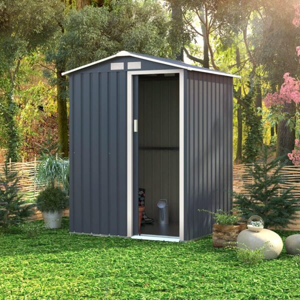 Charles Bentley 4.9ft x 4.3ft Metal Storage Shed Navy Grey Small Apex H186 x W150 x D130 cm Steel Structure Durable