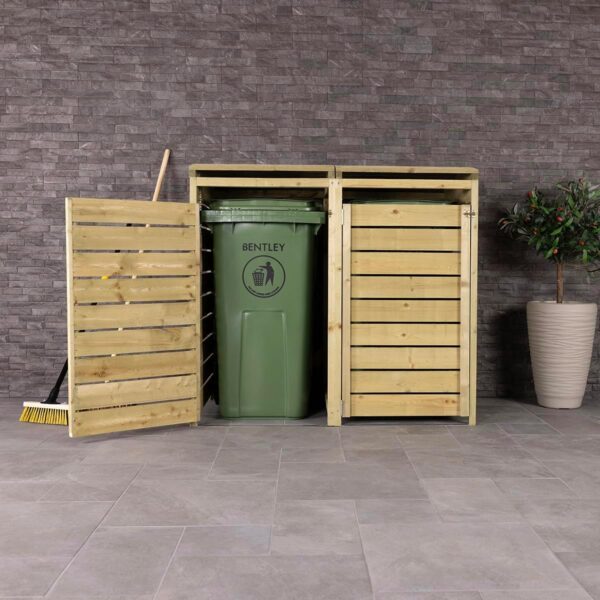 Charles Bentley FSC Certified Double Wooden Wheelie Bin Storage Unit Shed Dustbin - Pressure Treated - Solid Wooden Construction