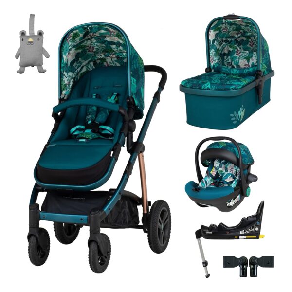 Cosatto 3 in 1 Travel System, Wow 2 - Birth to 25kg, Compact Fold, Inc Carrycot, iSize Car Seat & Base, Adapters & Raincover (Midnight Jungle)