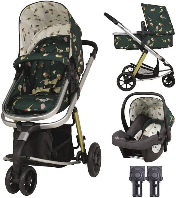 Cosatto Giggle 2 in 1 Travel System, Pram, Pushchair & Bay Car Seat - Birth to 18kg, Lightweight Compact Fold, Coverts from Pram to Pushchair & Free Raincover (Birdland)