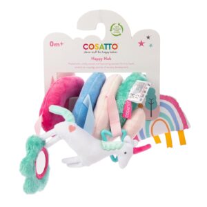 Cosatto 'Happy Hub' Activity Spiral Baby Pram Toy | Soft Baby Sensory Toy Ideal for Car Seats and Pushchairs | Suitable from 0-6 Months| Pink Unicornland