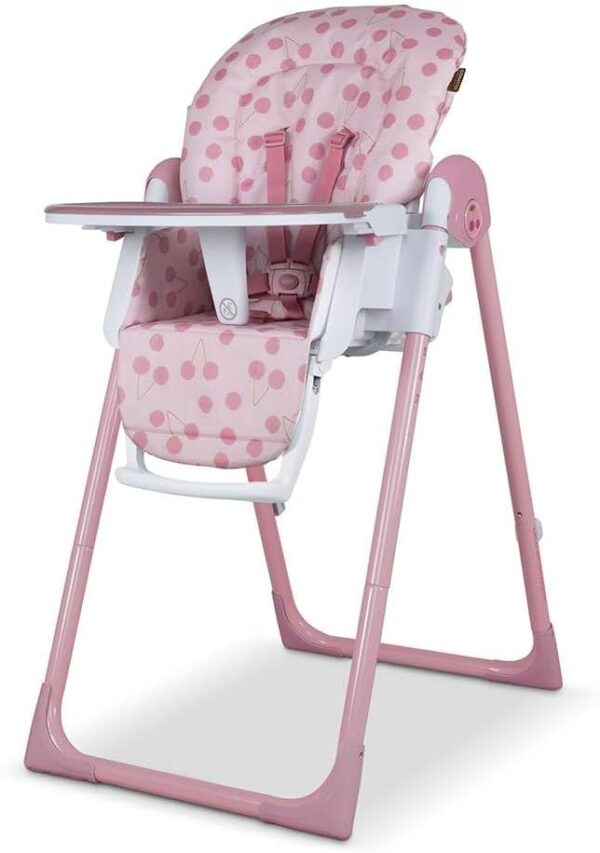 Cosatto Pip Adjustable Highchair, Birth to 15kg, Lightweight, Compact Foldable, Free Standing, Easy Clean, Padded Seat, Footrest, Tray Cup Holder (Cherry Pie)
