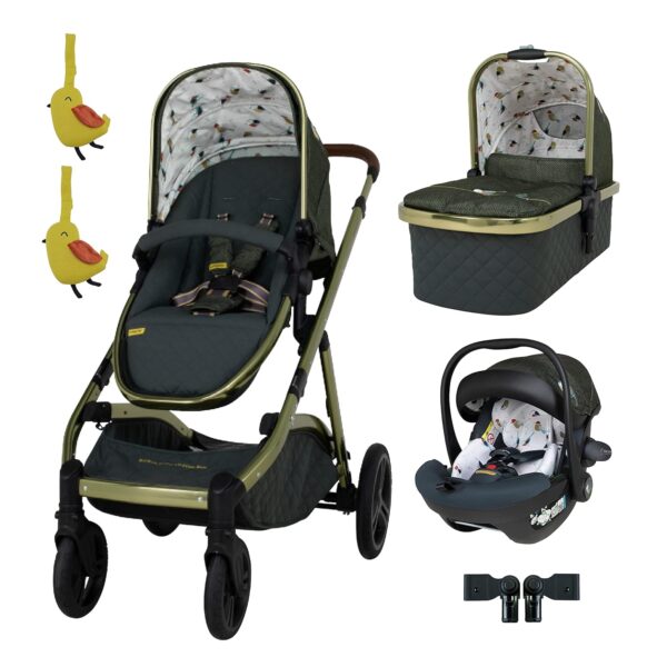 Cosatto Wow XL Travel System - Birth to 25kg, Compact Fold, Small Boot Approved, Reversible Pushchair Seat, Puncture Proof Tyres with iSize Car Seat, Adapters & Raincover (Bureau)