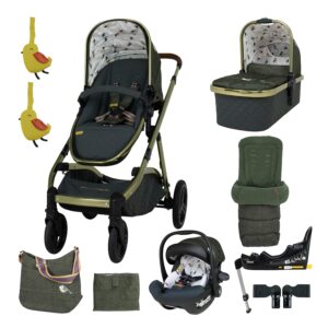 Cosatto Wow XL Travel System Bundle - Birth to 25kg, Compact Fold, Small Boot Approved, Puncture Proof Tyres with Car Seat, Adapters, Base, Change Bag, Footmuff & Raincover...