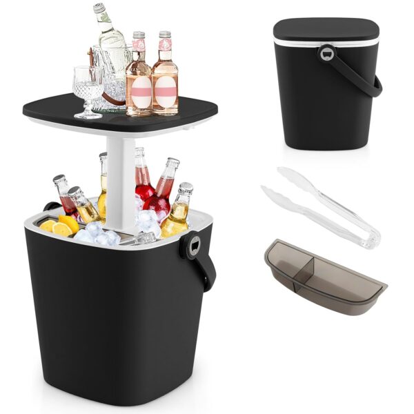 COSTWAY 15L Outdoor Cool Bar Table, Patio Cooler Side Table with Lift Top Lid, Bottle Opener and Handle, Pop up Ice Bucket Table Drinks Storage Holder for Party, Picnic &...