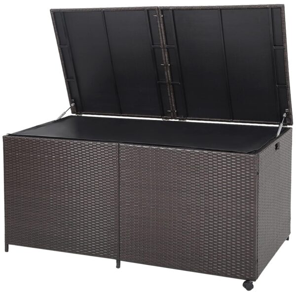 COSTWAY 270L/660L Garden Storage Box, Waterproof Rattan Deck Box with Wheels, Zippered Liner & Pneumatic Rod, Outdoor Patio Wicker Chest Bench Table for Cushion Tool Toy (660L,...