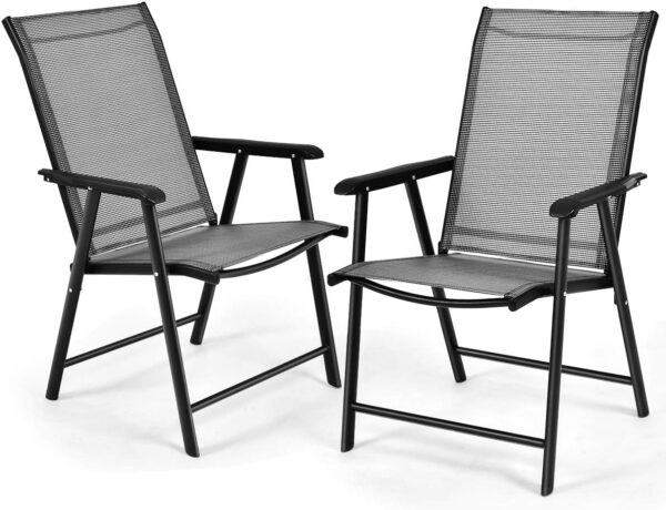 COSTWAY 2PCS/4PCS Folding Garden Chairs, Portable Outdoor Dining Chairs with Armrests, Metal Frame Patio Bistro Chair Deck Camping Seats for Balcony, Lawn and Poolside (2, Grey,...