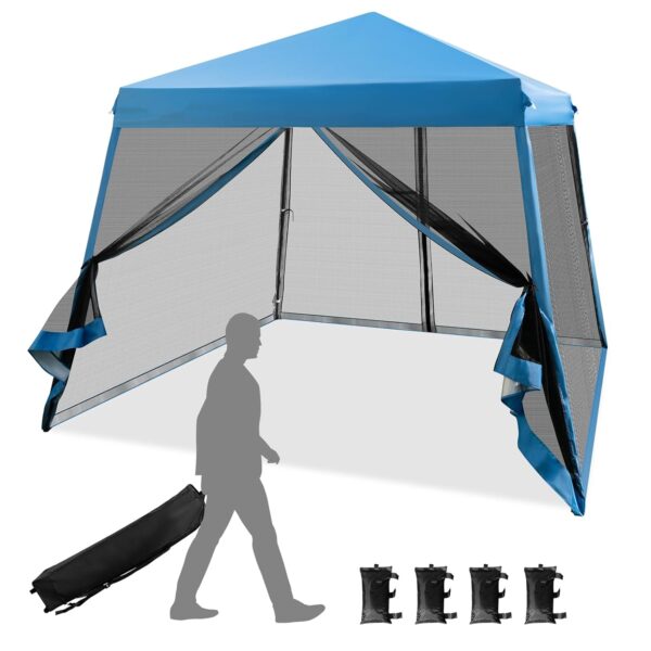 COSTWAY 3m x 3m Pop Up Gazebo, 3 Height Adjustable Instant Canopy Tent with Zipped Mesh Side Walls & Storage Bag, Waterproof UPF50+ Sun Protection Shelter for Garden Camping...