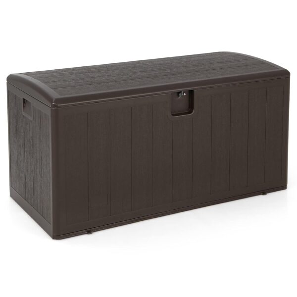 COSTWAY 400L/454L/490L Garden Storage Box, Weather Resistant Deck Box with Handles & Lockable Lid, Patio Furniture Storage Chest Cushion Cabinet for Tool Pool Supplies (Brown,...