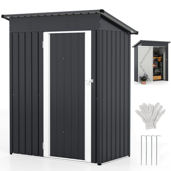 COSTWAY 5 x 3ft Metal Garden Shed, Galvanized Outdoor Storage Shed with Lockable Door, 2 Air Vents & Slope Roof, All-Weather Tool Storage House for Patio Backyard (153x91x181cm,...