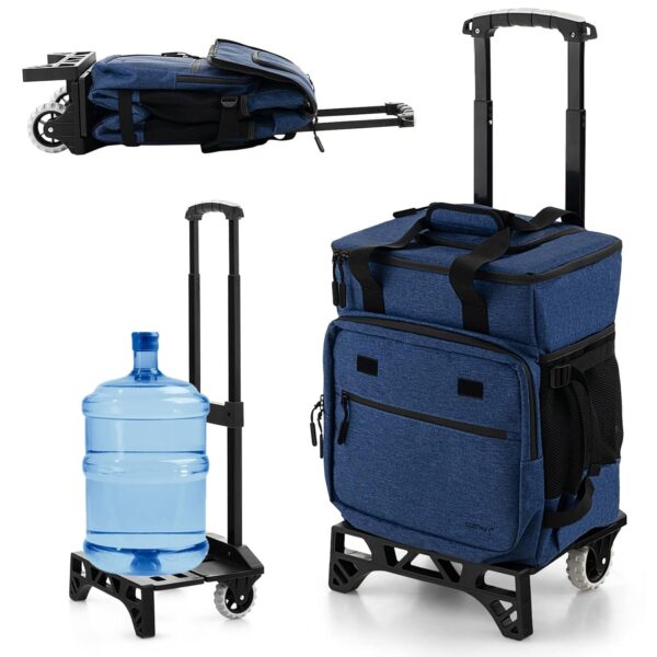 COSTWAY 50-Can Collapsible Rolling Cooler, 3-in-1 40L Portable Insulated Cool Bag with All Terrain Cart, Adjustable Handle & Wheels, Leakproof Cooler Trolley for Picnic Camping...