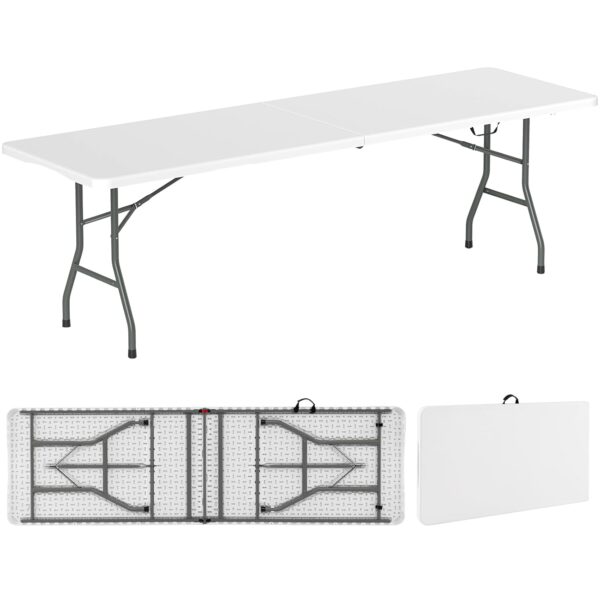 COSTWAY 5FT/6FT/8FT Folding Camping Table with Carrying Handle, Fold-in-half Portable Trestle Dining Picnic Table, Outdoor Indoor Kitchen Garden Patio Picnic BBQ Table (245 x 74...