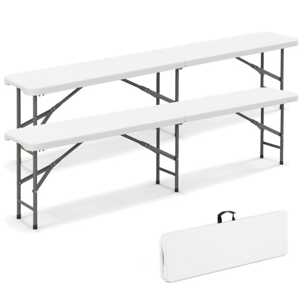 COSTWAY 6FT Portable Folding Bench, Fold in Half Plastic Bench Seat with Carry Handle, Indoor Outdoor Waterproof Patio Benches Camping Dining Seat for Soccer Sports Picnic Party...