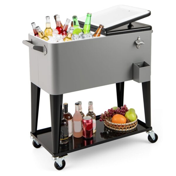 COSTWAY 75L Rolling Ice Chest, Portable Patio Beverage Cooler Cart with Bottle Opener and Wheels, Outdoor BBQ Bar Party Drink Ice Bucket Trolley