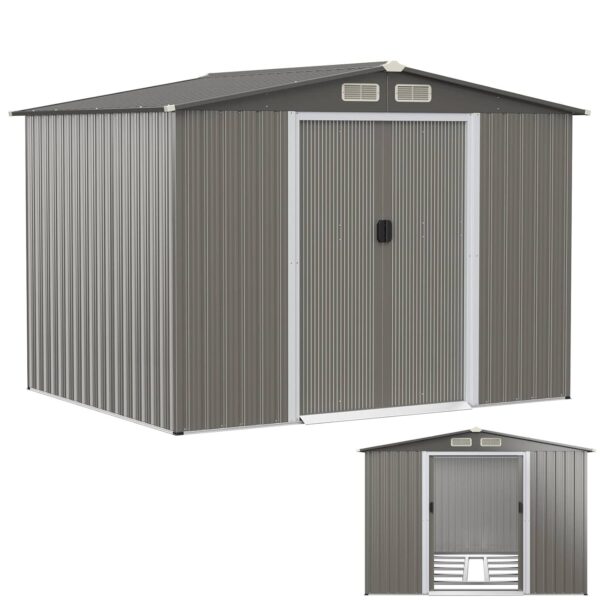 COSTWAY 7x4FT/8x6FT/8.5x7FT/9x6FT Galvanized Metal Garden Shed, Outdoor Lockable Tool Storage House with Foundation, Ramp, Vents & Sliding Door, Weatherproof Storage Shed Box...