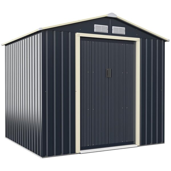 COSTWAY 7x4ft Metal Storage Shed and Extension Kit, Outdoor Lockable Tool Storage Box with 4 Vents, Double Sliding Door & Sloped Roof, Weatherproof Garden Shed House Hut (Garden...