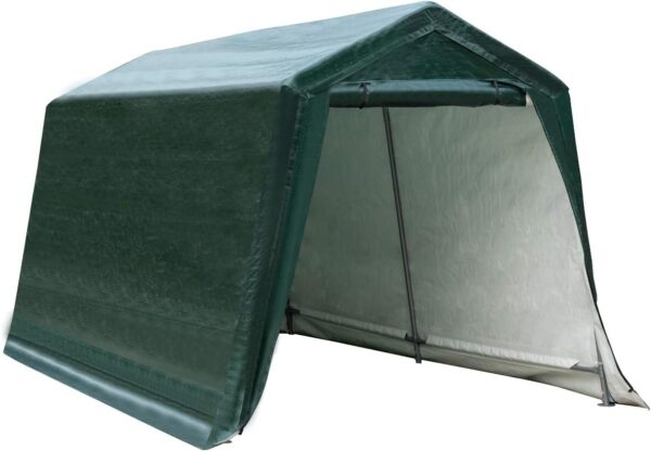 COSTWAY 8 x 14FT Garden Storage Shed, Waterproof Bike Tent with Roll-up Zipper Door & Ground Stakes, Steel Motorcycle Storage Shelter Carport for Patio Yard Garage