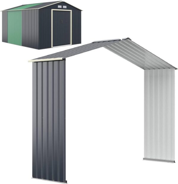 COSTWAY 9x6ft Metal Storage Shed and Extension Kit, Outdoor Lockable Tool Storage Box with 4 Vents, Double Sliding Door & Sloped Roof, Weatherproof Garden Shed House Hut (Shed...