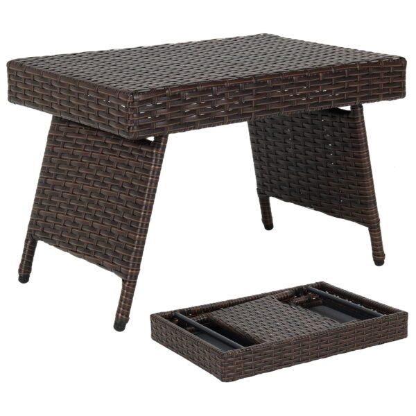 COSTWAY Folding Rattan Coffee Table, Outdoor Wicker Weave Side Table Small Garden Table, Space Saving Portable Metal Frame Patio Bistro Drinks Dining Tea Table, 60x40x40cm (with...