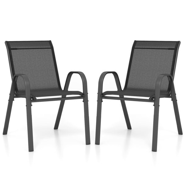COSTWAY Garden Chairs Set of 2/4, Stackable Outdoor Dining Chairs with Armrests, Metal Frame Fabric Patio Bistro Chair Deck Seats for Poolside, Backyard, Lawn and Balcony (2,...