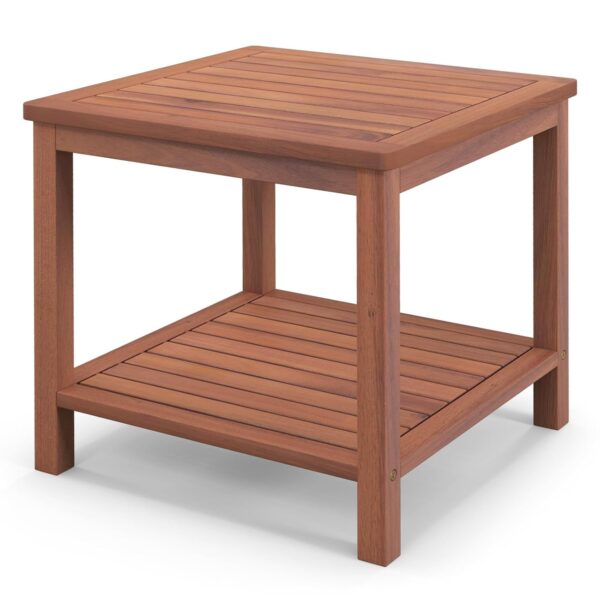 COSTWAY Garden Side Table, Solid Acacia Wood Outdoor Coffee Table with 2-Tier Storage Shelves, Weather-Resistant Square Small End Snack Tea Table for Patio, Balcony, Backyard...