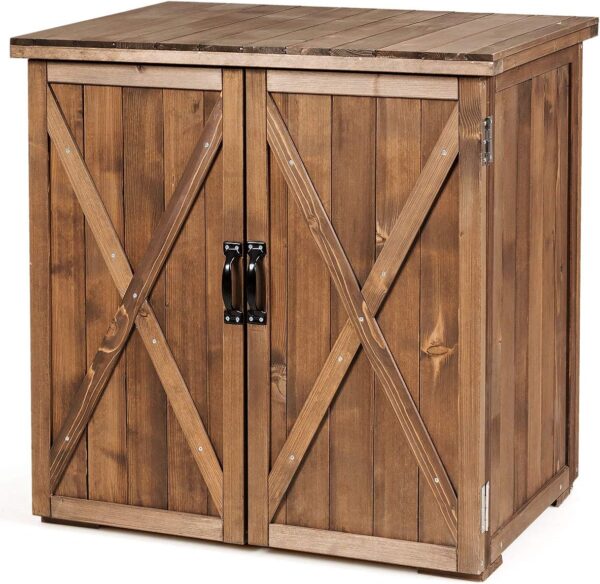 COSTWAY Garden Storage Shed, Fir Wood Outdoor Tools Cabinet with Double Doors, Compact Utility Sheds Store Box for Yard Patio Garage, 75 x 55 x 70cm